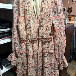 Torrid Floral Long Sleeve Dress - Red and Cream